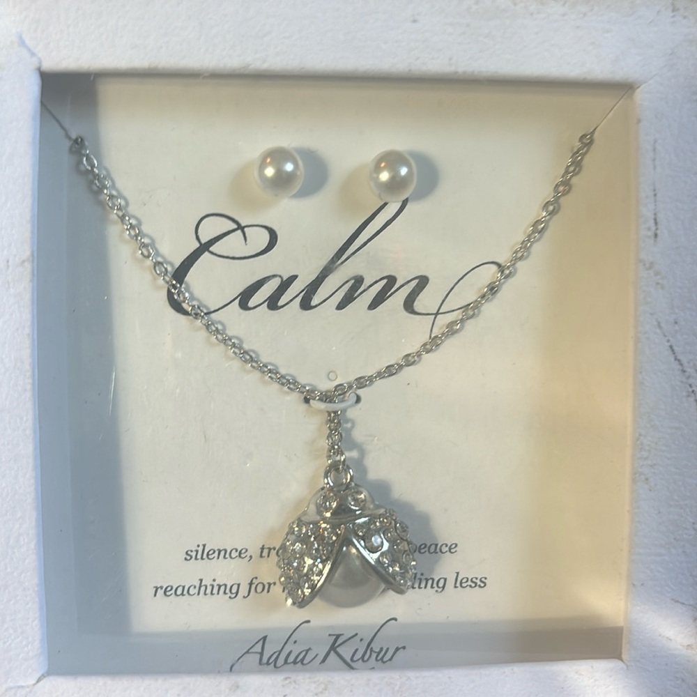 Adia Kibur Ladybug Necklace Earring Set NEW